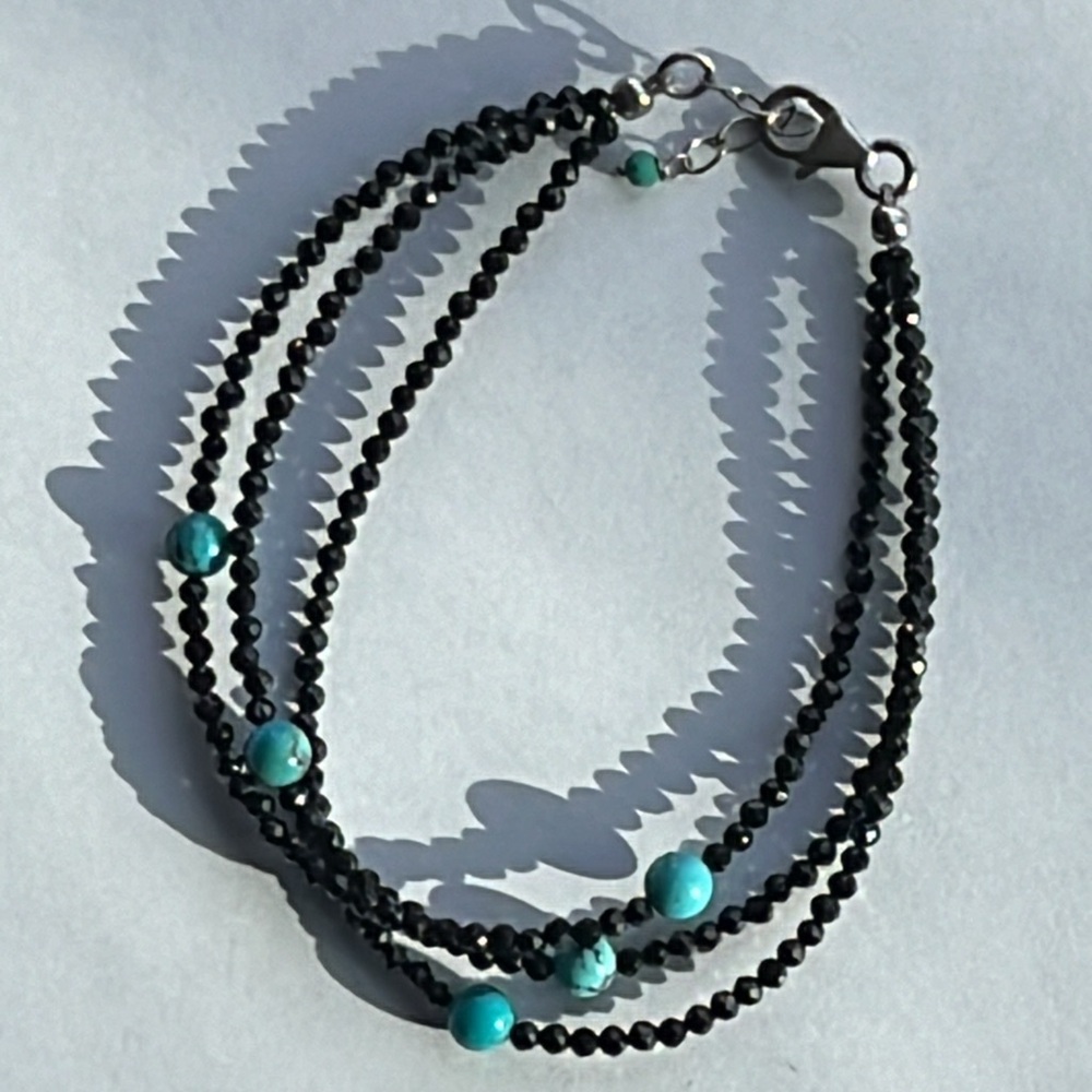Turquoise and Black Spinel 3-Strand Bracelet - Picture 5 of 7